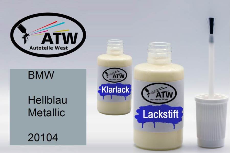 BMW, Hellblau Metallic, 20104: 20ml Lackstift + 20ml Klarlack - Set, von ATW Autoteile West.